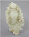 A Chinese pale celadon jade group of a sage with a boy on his back, 18th/19th century, height 5.2cm, wood stand                        
