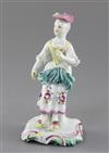 A Derby 'Pale Family' figure of a standing girl, c. 1758, h. 15cm, repairs                                                             