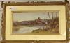 Tom Lloyd, watercolour, Awaiting the Ferry, signed and dated 1900, 22 x 47cm.                                                          