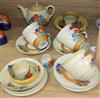 A Clarice Cliff crocus pattern teawares and teapot                                                                                     