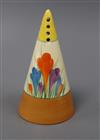 A Clarice Cliff conical shaped crocus pattern sugar shaker                                                                             