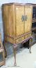 A Queen Anne style brass mounted walnut veneered bar cabinet on stand, width 84cm, depth 53cm, height 156cm                                                                                                                 