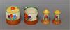 A Clarice Cliff salt, pepper and two mustard pots (one lacking cover)                                                                  