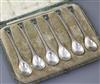 Guild of Handicraft: A cased set of six Arts & Crafts silver and cabochon green chrysophase set teaspoons, London 1902                 