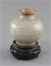 A small Chinese crackle-glaze globular vase, 18th/19th century, height 5.8cm, wood stand                                               