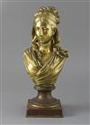 Carrier Belleuse. A late 19th century French ormolu bust of a young woman, height 11.75in.                                             