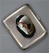 A continental 935 white metal and enamel cigarette case, decorated with the head of a horse, 88mm.                                     