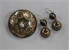 A pair of early 20th century tortoiseshell pique earrings and a similar brooch, brooch 41mm.                                           