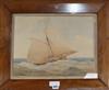 19th century English School, watercolour, Sailing boat at sea, 31 x 41cm                                                               