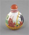 A Chinese enamelled white glass snuff bottle, height 5.1cm excl. stopper                                                               