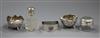 A pair of Victorian silver salts, two toilet jars and a silver & cabochon set Arts & Crafts napkin ring.                               