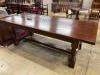 An 18th century style oak refectory dining table, length 228cm, depth 91cm, height 76cm                                                                                                                                     