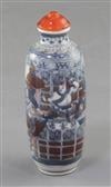 A Chinese underglaze blue and copper red snuff bottle, 19th century, 8.6cm excl. stopper                                               