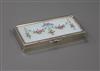 An Edwardian silver and enamel triple compartment stamp box, import marks for London, 1907, 8cm.                                       