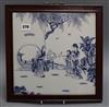 A Chinese blue and white porcelain plaque, framed 29cm squared excluding frame                                                         