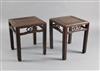 A pair of Chinese hongmu square tables, 19th century, 41cm square, 48.5cm high, slight faults                                          