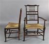 A set of ten 19th century ash, elm and beech spindle back cottage dining chairs, carvers W.2ft .5in. H.3ft 5in.                        