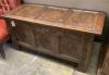 A 17th / 18th century panelled carved oak coffer, length 122cm, depth 53cm, height 61cm                                                                                                                                     