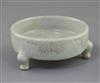 A Chinese celadon crackle glaze tripod censer, Yongzheng mark, late 19th/early 20th century, D. 11.3cm                                 