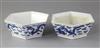 A pair of Chinese blue and white 'dragon' hexagonal bowls, early 20th century, 18.5cm wide                                             