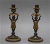 A pair of Italian bronze putto candlesticks, height 21.5cm                                                                             