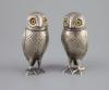 A pair of late 19th/early 20th century Dutch silver novelty pepperettes, modelled as owls                                                                                                                                   