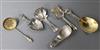 Three various 19th century silver caddy spoons, a modern parcel gilt spoon by Michael Allen Bolton and tow other spoons.               