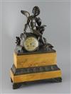 A 19th century French bronze and simulated Sienna marble mantel clock, width 13in. depth 5.5in. height 21in.                           