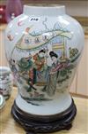 A large Chinese Republic period famille rose vase, wood stand                                                                          