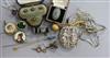 Assorted jewellery including agate stud set, Indian ring, white metal locket etc.                                                      