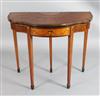 A James Shoolbred Sheraton Revival marquetry inlaid satinwood card table, W.3ft D.1ft 6.5in H.2ft 7in.                                 