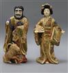 A Japanese moriage model of a Geisha and a similar model of a man tallest 32cm                                                         