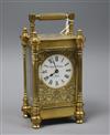 A late 19th century French brass cased eight day carriage timepiece, retailed by Frodsham, London                                      