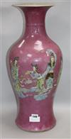 A large Chinese pink ground vase, 19th century, decorated with ladies H.60cm.                                                          