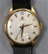 A gentleman's late 1940's gold plated Omega manual wind wrist watch, c.283.                                                            