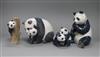 Four Royal Copenhagen models of pandas, numbers 666, 667, 664 and 662, tallest 17cm                                                    