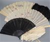 A boxed ivory fan, three other fans and a quantity of lady's gloves                                                                    