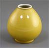 A Chinese yellow ground bud vase, Qianlong six character seal mark, H. 8cm                                                             