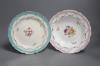 A Chelsea Derby plate painted with central floral bouquet c.1778 and a Chelsea Derby soup plate c.1775, diameter 25cm                                                                                                       