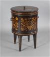 A late 18th century Dutch mahogany and marquetry cellaret, Diam.1ft 8in. H.2ft 6in.                                                    