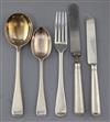 A George V part canteen of silver Old English fancy feather edge pattern cutlery by Mappin & Webb, weighable silver 139 oz.            