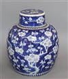 A large 19th century Chinese blue and white jar and cover Height 32cm                                                                  