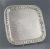 A late 19th century Tiffany & Co silver square salver, 28.5 oz.                                                                        