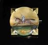 A late 19th century French 18ct gold and Essex crystal brooch decorated with a racehorse, see lot for related items                                                                                                         