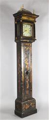 Humphrey Marsh of Highworth. An early 18th century chinoiserie lacquered thirty hour longcase clock, H.7ft 7in.                        