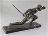 A 1930's French bronze figure of a hunter holding a spear, width 20in.                                                                 