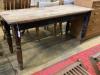 A Victorian rectangular pine kitchen table, width 150cm, depth 58cm, height 71cm                                                                                                                                            