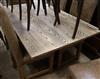 An ash dining table with cast metal base 152 x 90cm                                                                                    