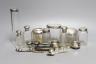 Eleven assorted silver topped glass toilet jars, a pair of 800 salts and eight other items.                                                                                                                                 