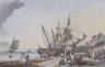 After Philippe-Jacques de Loutherbourg, colour print, 'Brighthelmstone, Fishermen returning', 37 x 54cm                                                                                                                     